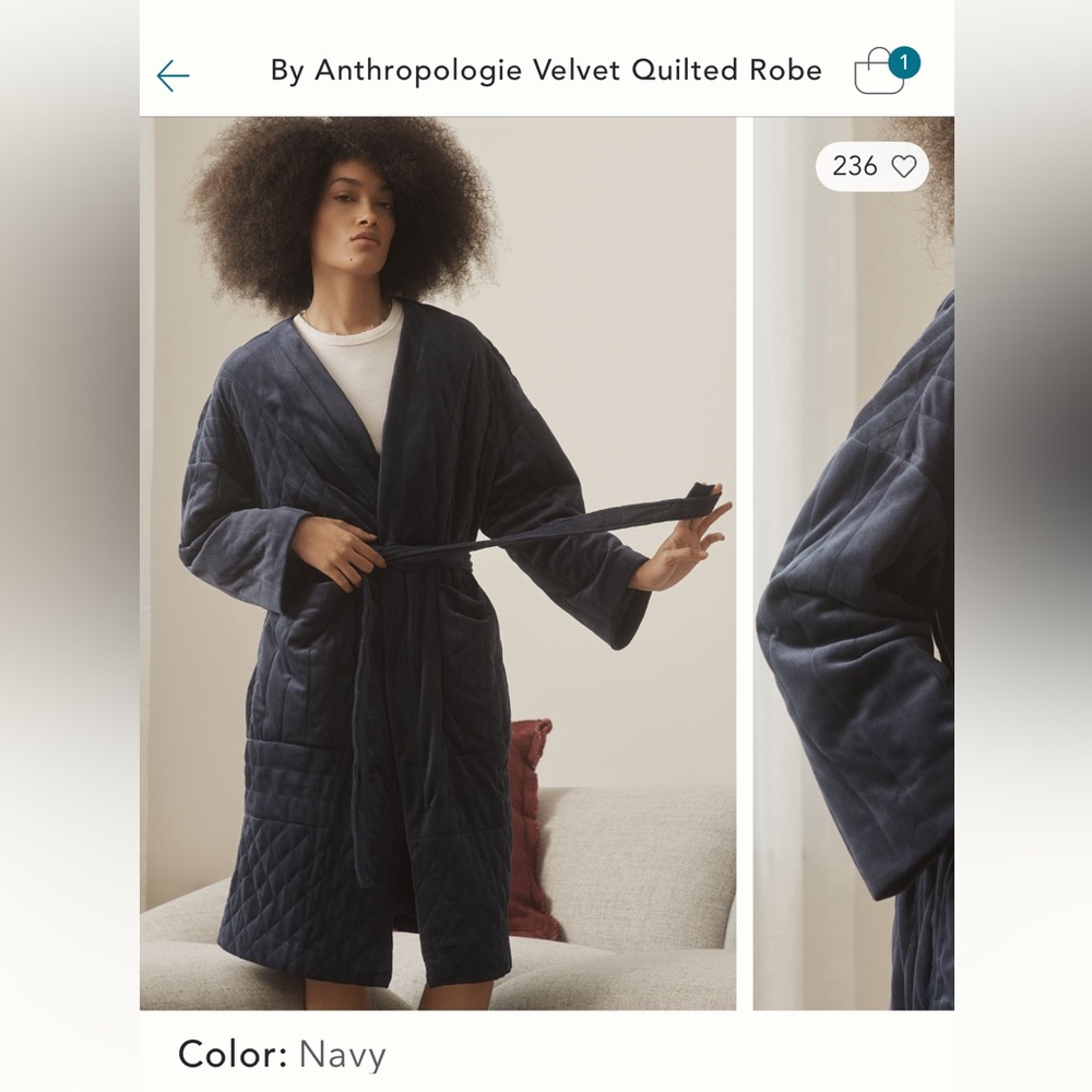Anthropologie Women's Navy Quilted Robe